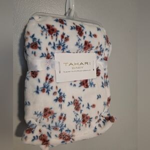 Tahari Plush Baby Blankey- White with Blue and Mauve Floral